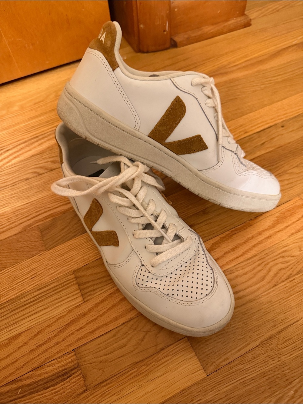 Veja Women’s White Sneakers with Tan Suede V Detail